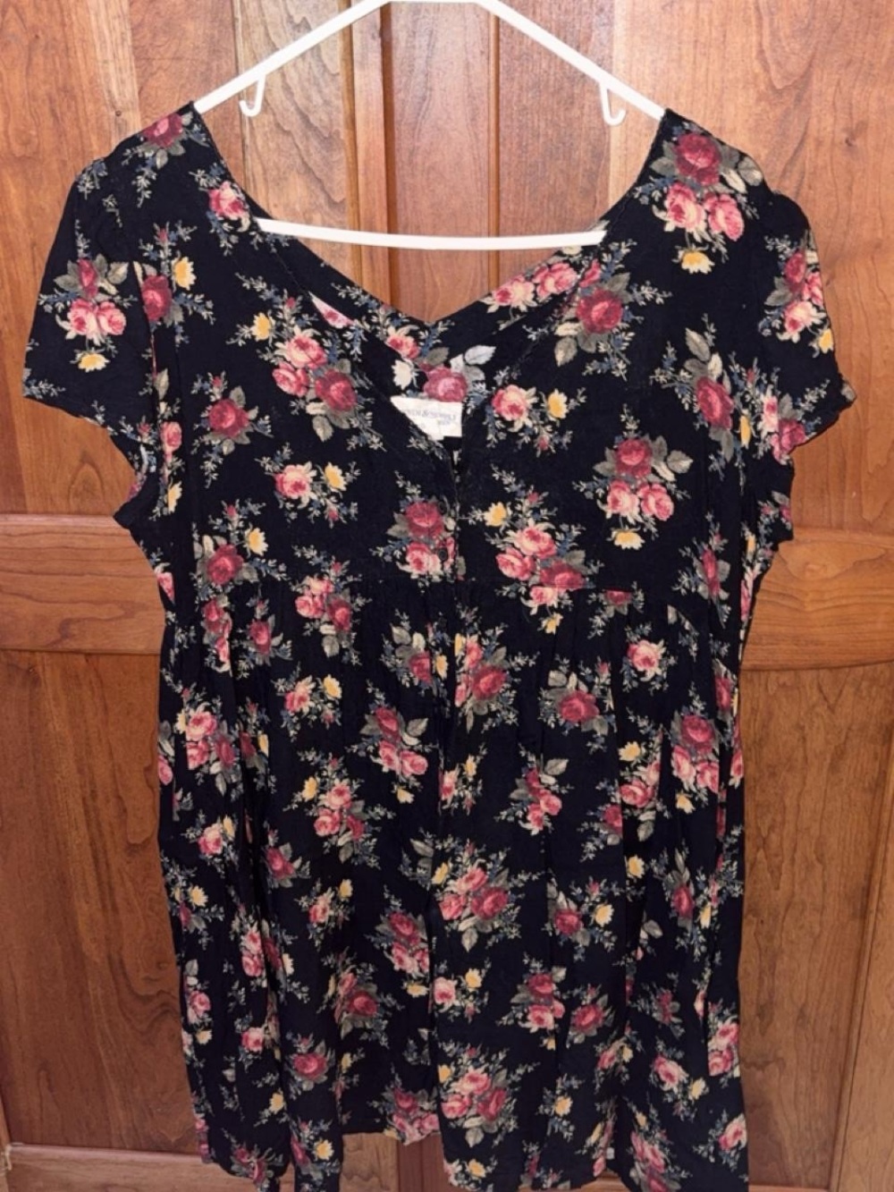 Ralph Lauren Black Floral V-Neck Short Sleeve Tunic